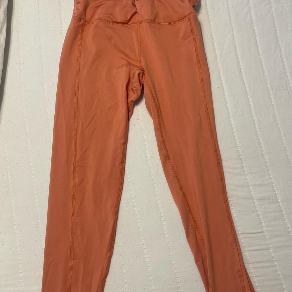 High-Waisted Orange Leggings with Wide Waistband